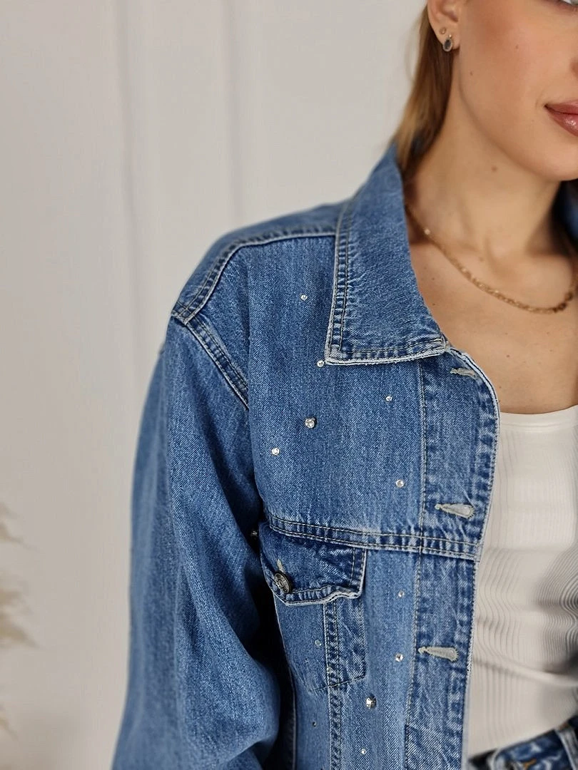 Куртка Please джинсовая со стразами голубая, фотография №4