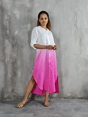 Платье-рубашка Pure Linen льняное с градиентом белое/фуксия, фотография №3