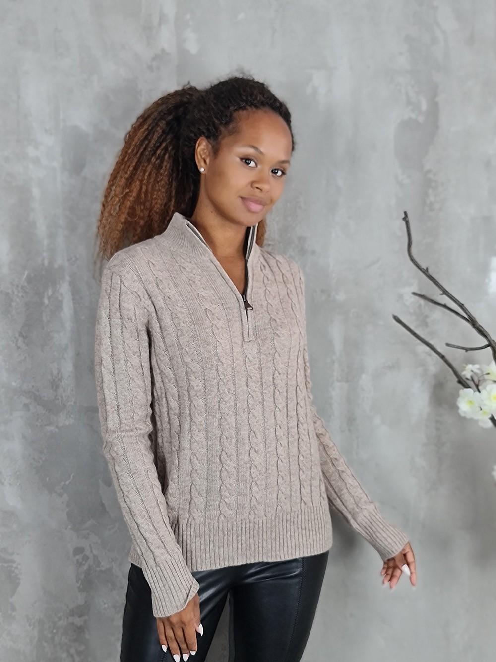 Джемпер Lara с высоким воротником с молнией бежевый, фотография №1