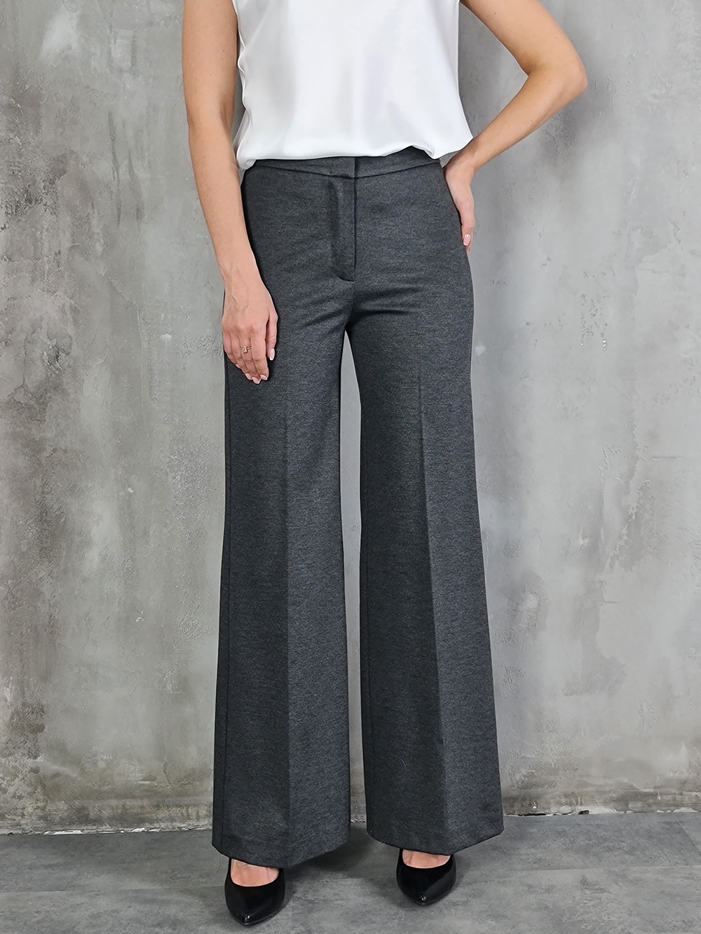 Брюки Imperial палаццо из плотной ребристой ткани серые, фотография №1