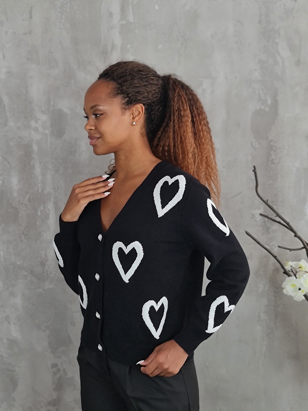 Кардиган J-Clair с сердечками черный, фотография №1