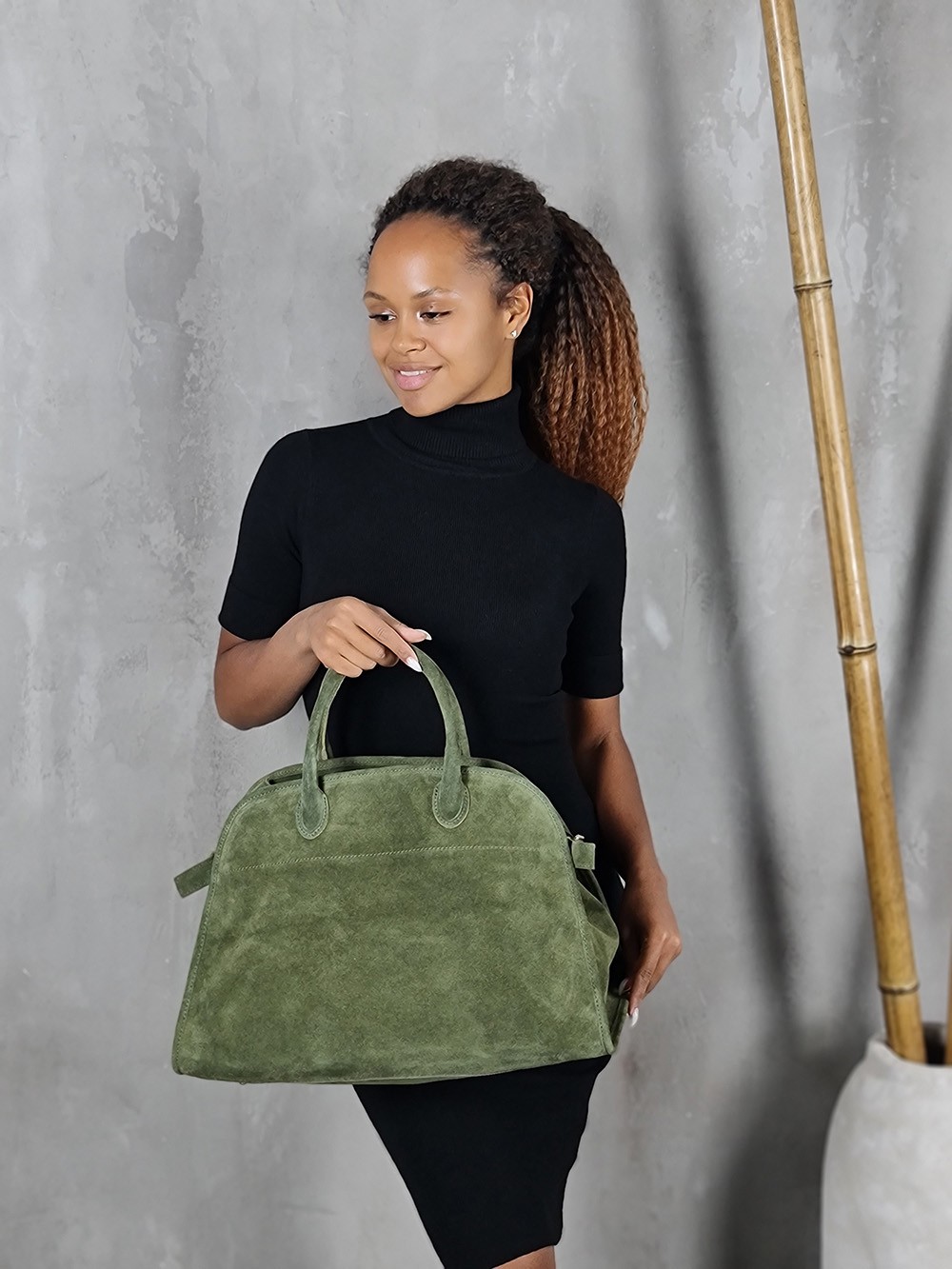 Сумка-уикендер нат.замша БОЛЬШАЯ оливковая, фотография №1