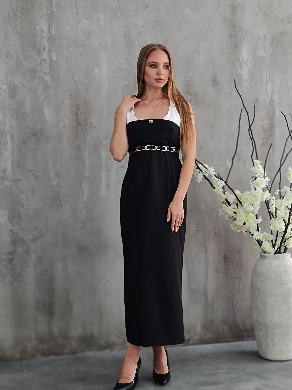 Платье Roberta Biagi с ремешком и белым верхом черное, фотография №1