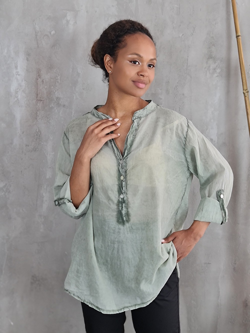 Рубашка STAR с кружевом на спине зеленая, фотография №1