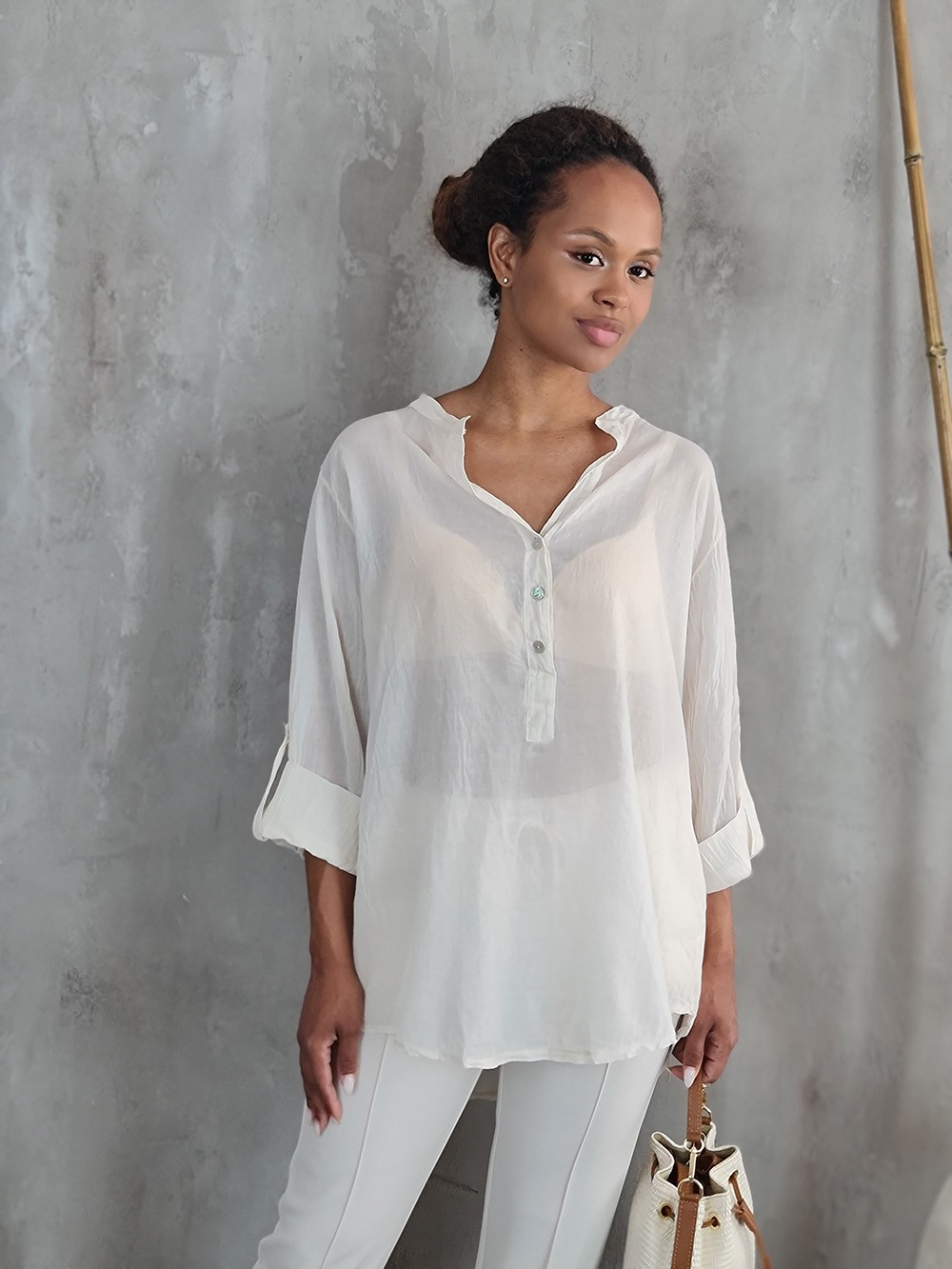 Рубашка STAR с кружевом на спине кремовая, фотография №1