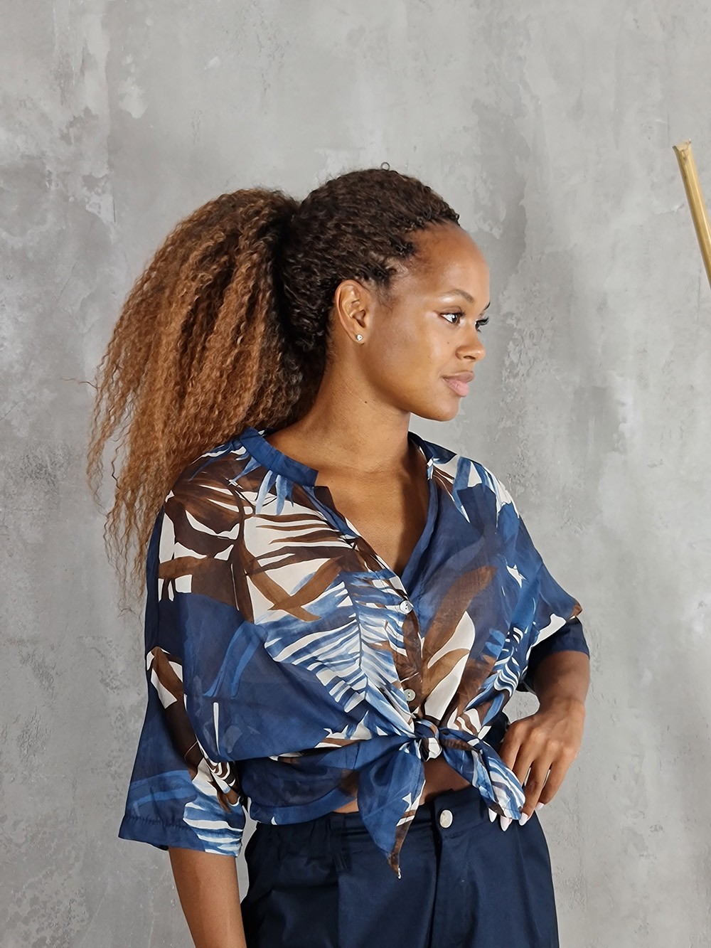 Рубашка STAR с коротким рукавом с принтом синяя, фотография №1