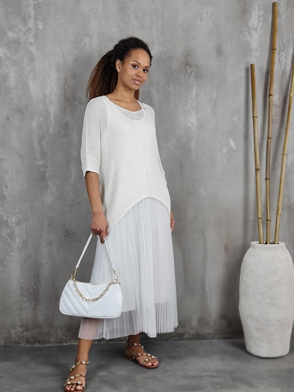 Платье Roberta Biagi джемпер с юбкой плиссе белое, фотография №1