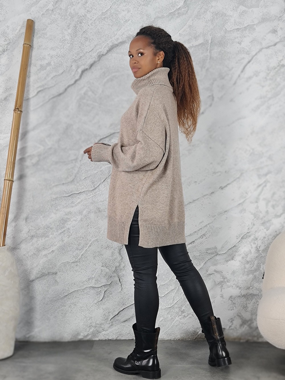 Джемпер Lara удлиненный с высоким горлом тортора, фотография №1