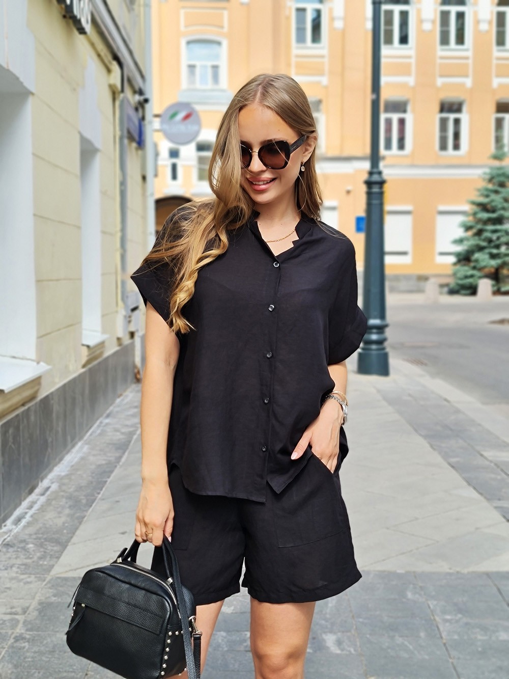 Костюм li.fe style рубашка и шорты черный, фотография №1