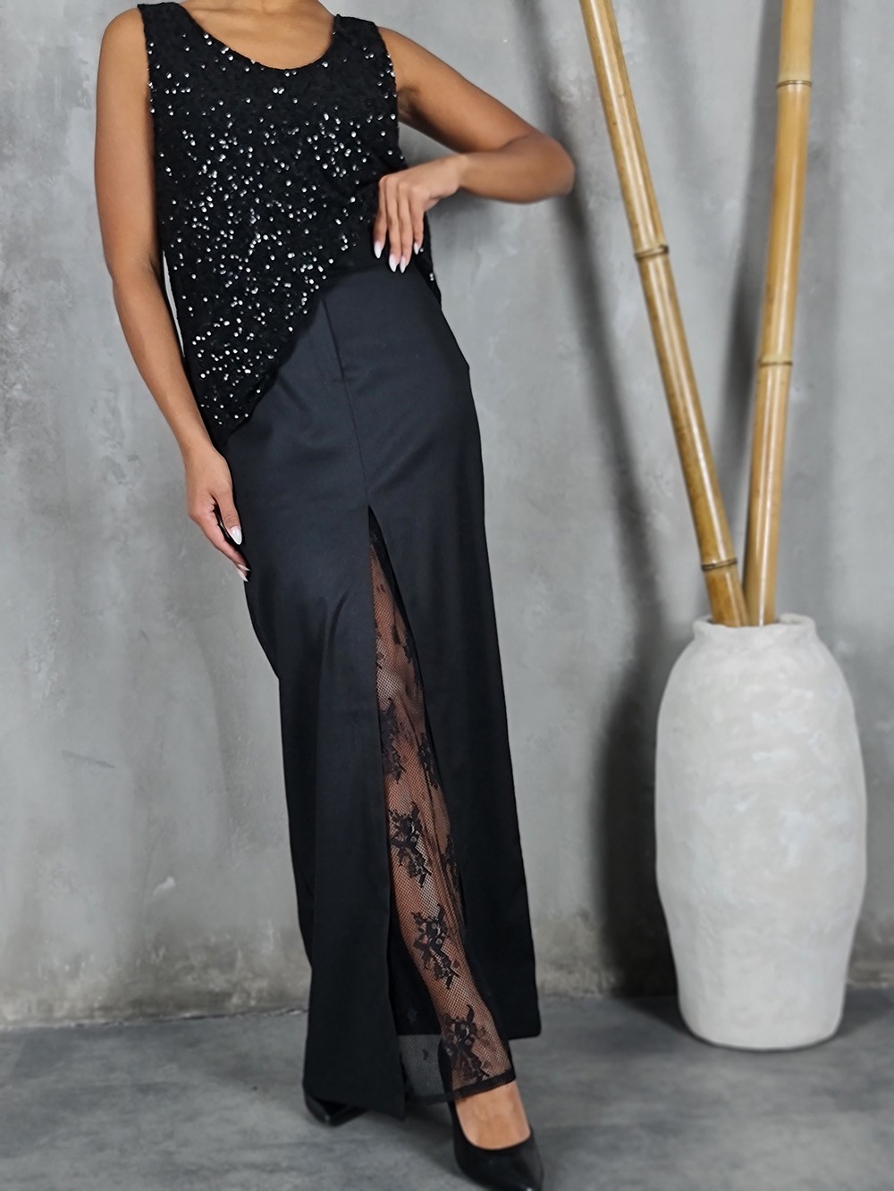 Юбка Imperial с ажурной вставкой черная, фотография №1