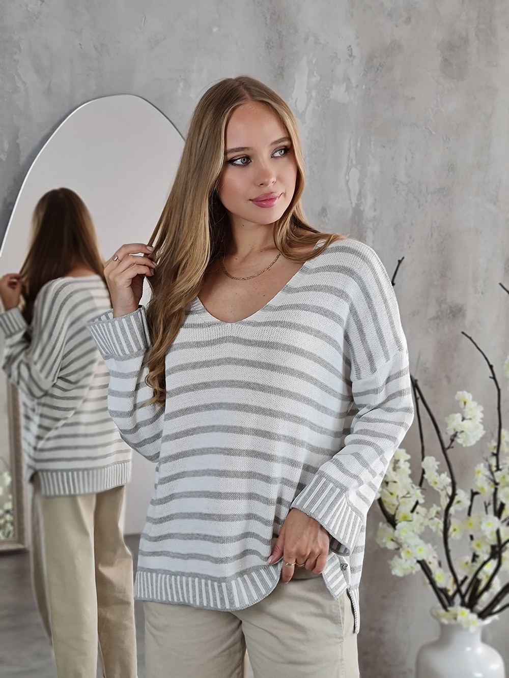 Джемпер Please в серую полоску белый, фотография №1