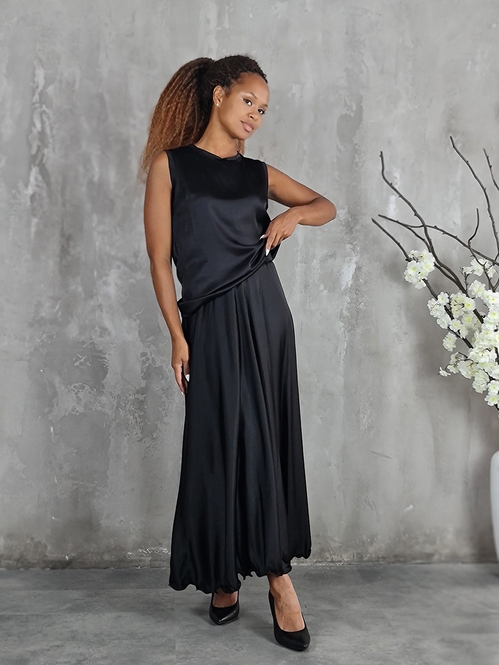 Костюм CLOTHÉ атласный топ и юбка черный, фотография №1