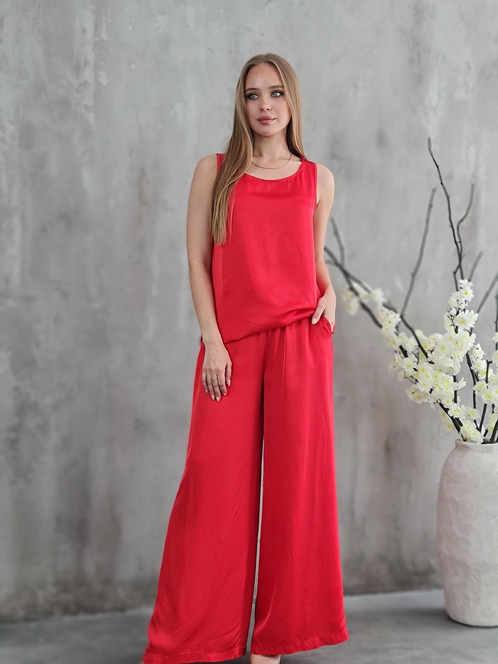 Костюм li.fe style топ с брюками красный, фотография №1