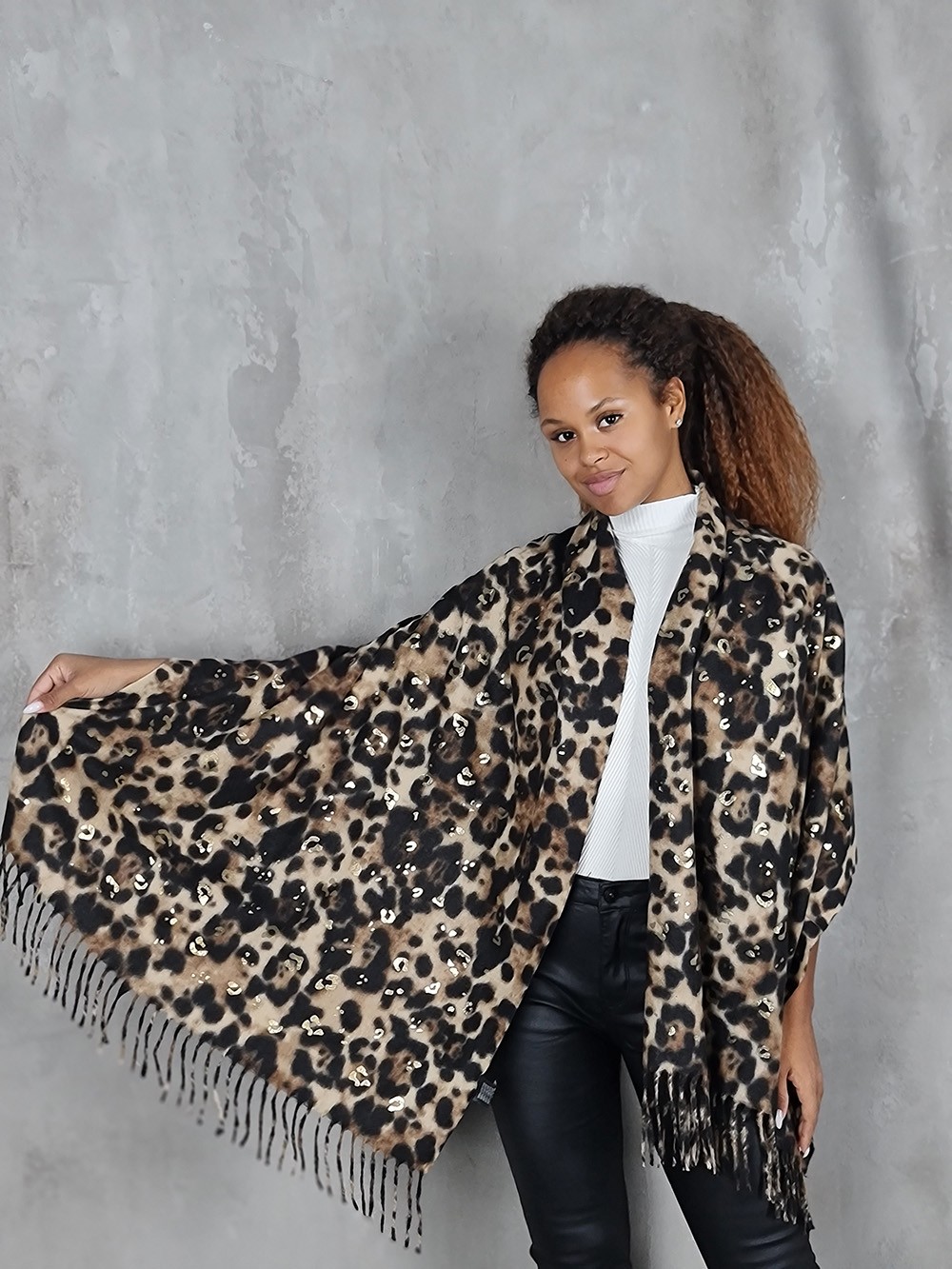 Палантин Katier леопард с золотом коричневый, фотография №1