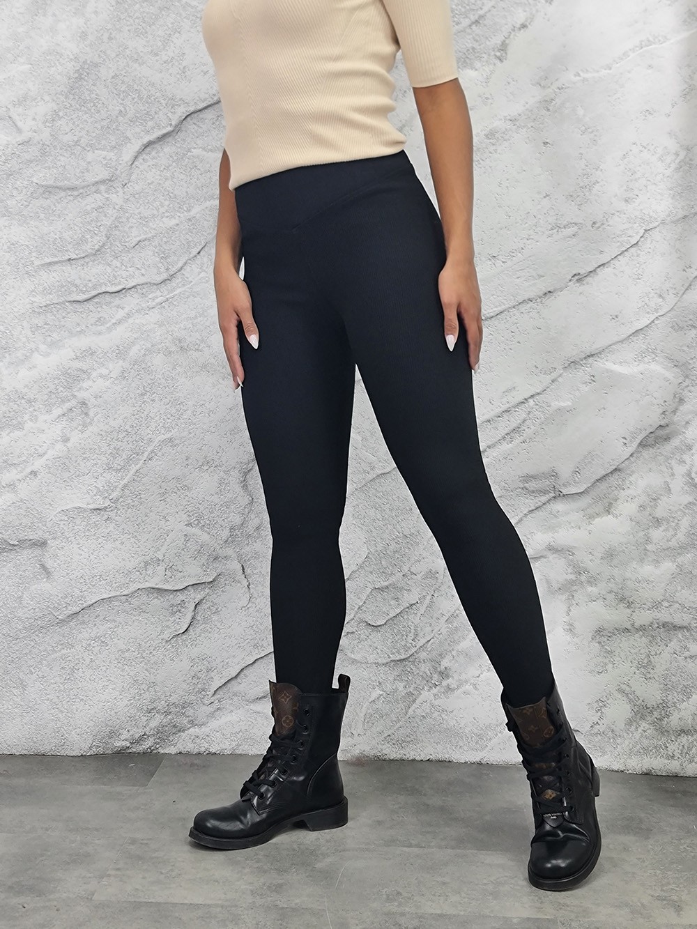 Легинсы Gondola Blu в рубчик с теплым подкладом черные, фотография №1