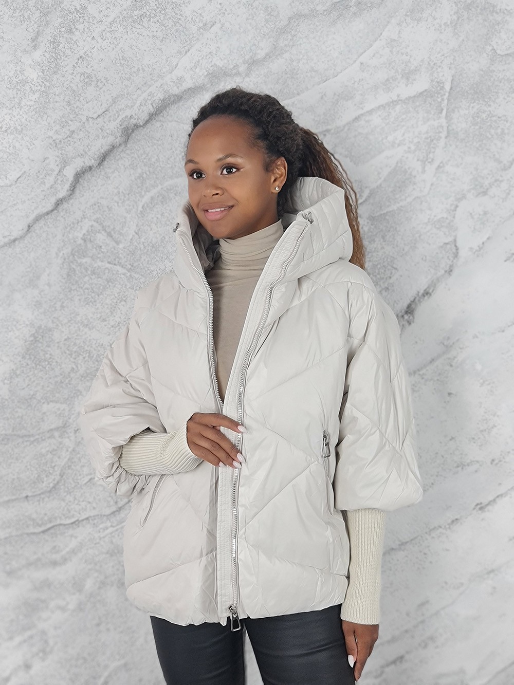 Куртка Monte Cervino с трикотажными рукавами в большой ромбик белая, фотография №1