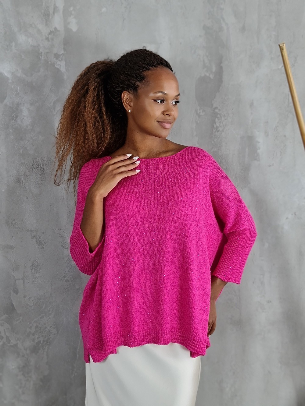 Джемпер Kontatto с рукавом 3/4 с пайетками фуксия, фотография №1