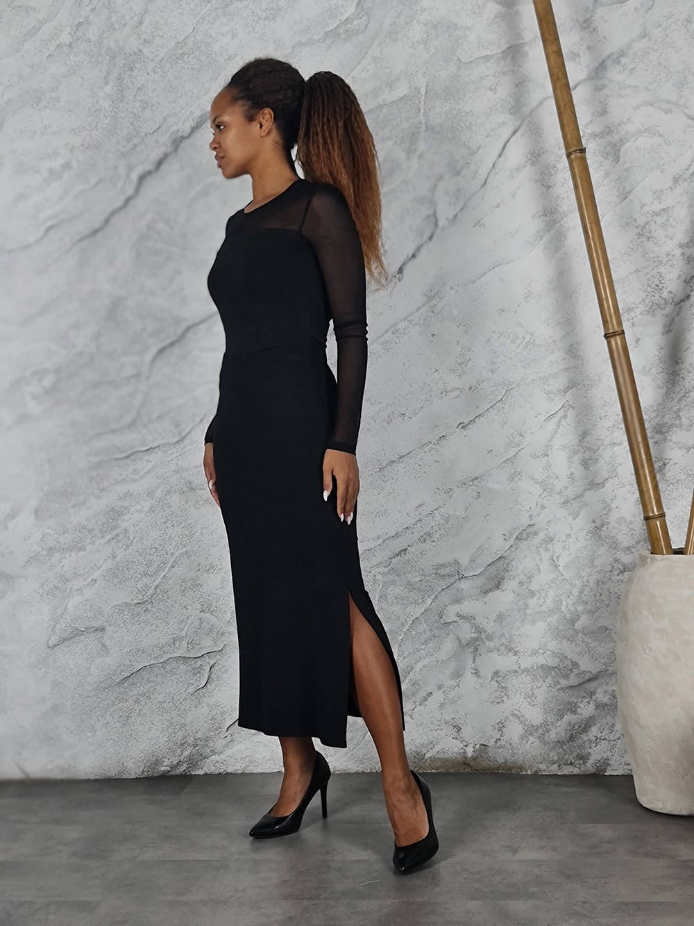 Юбка Imperial на резинке прямая с разрезами сбоку черная, фотография №1