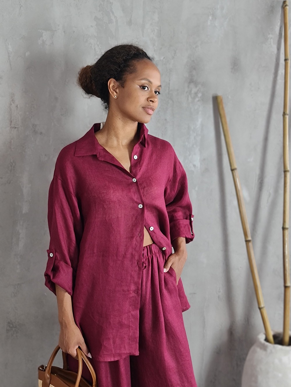 Рубашка MIHO'S льняная бордо, фотография №1