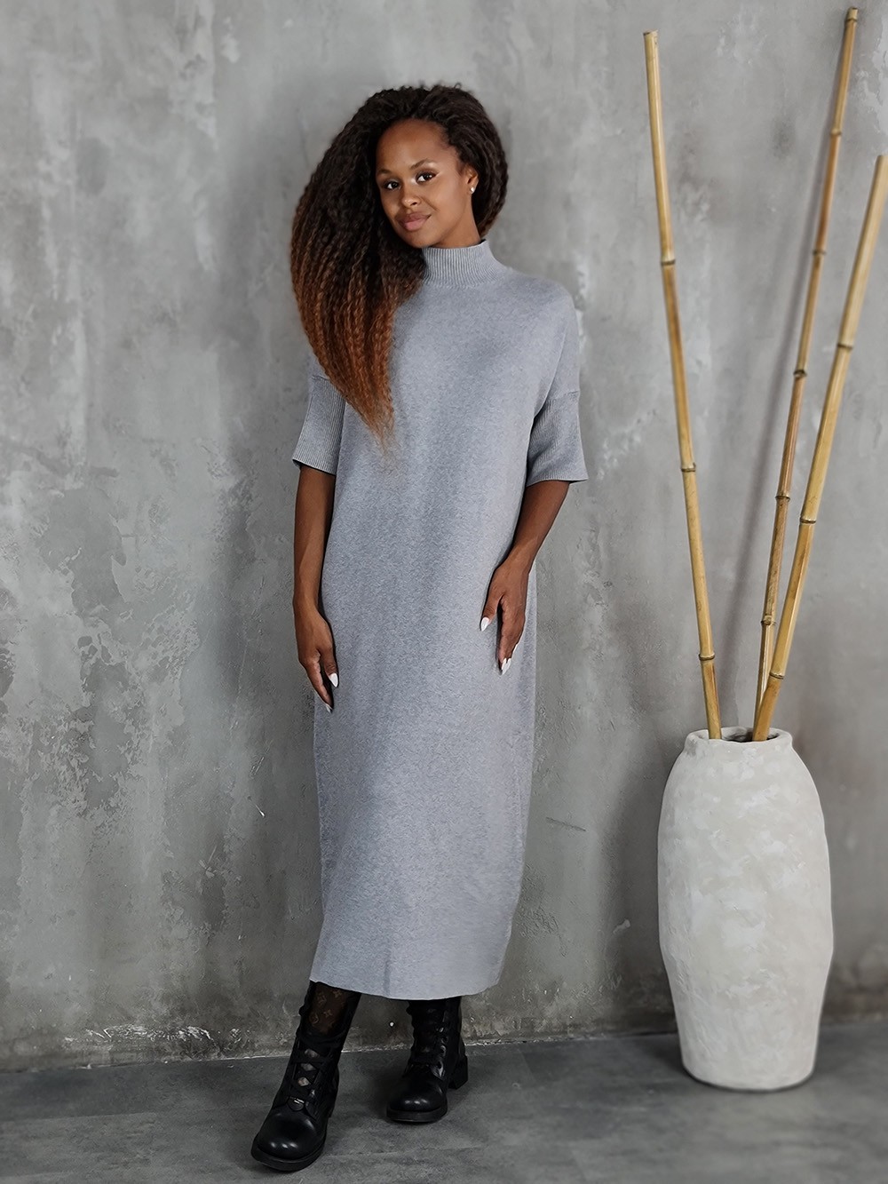 Платье Lara с короткими рукавами серое, фотография №1