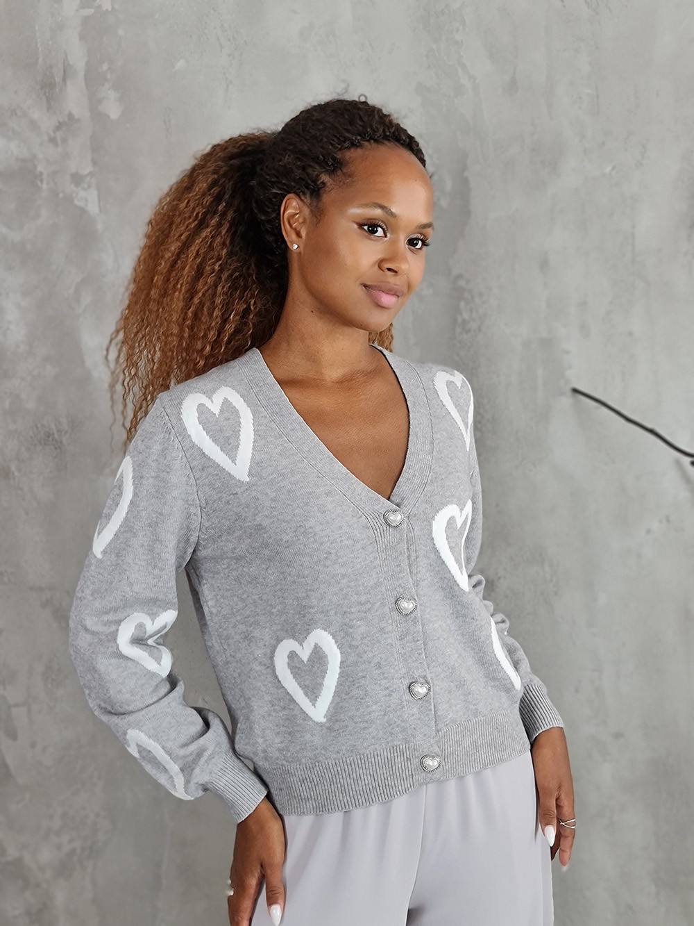 Кардиган J-Clair с сердечками серый, фотография №1