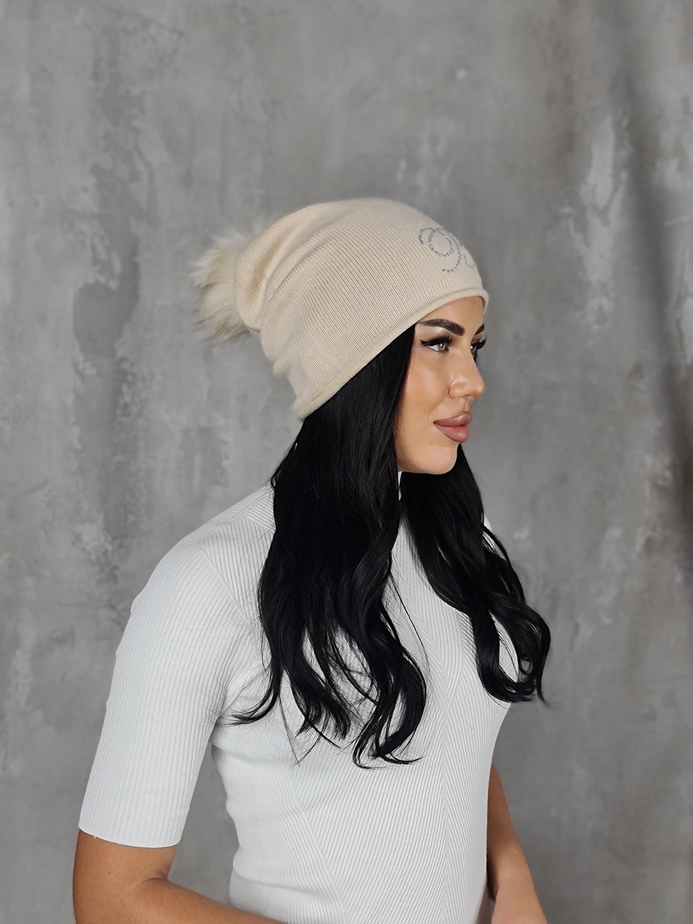 Шапка Blanca с помпоном кремовая, фотография №1