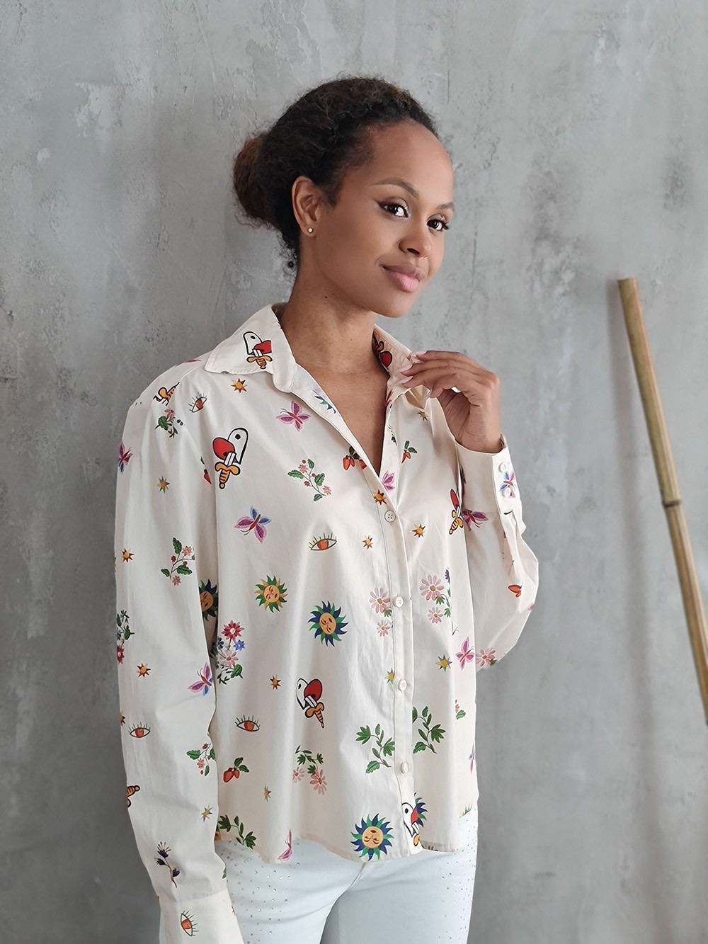 Рубашка Please с принтом молочная, фотография №1