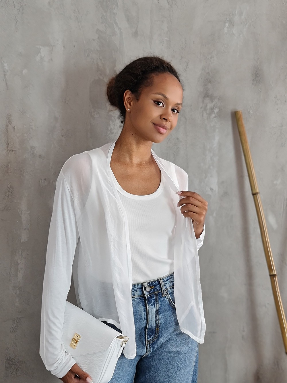 Кардиган Silk New укороченный с прозрачными вставками белый, фотография №1