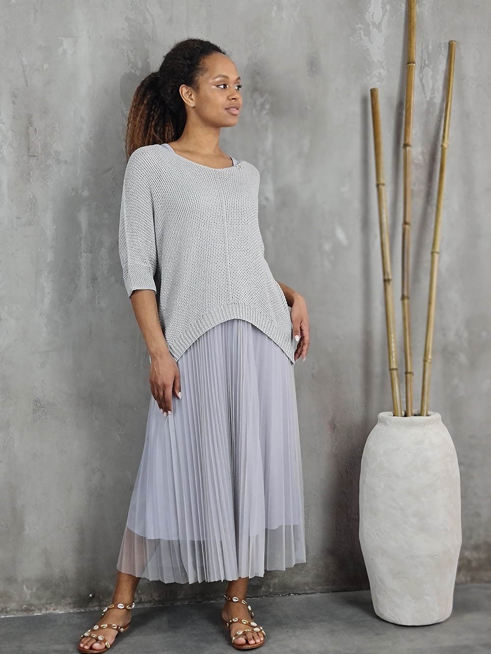 Платье Roberta Biagi джемпер с юбкой плиссе серое, фотография №1