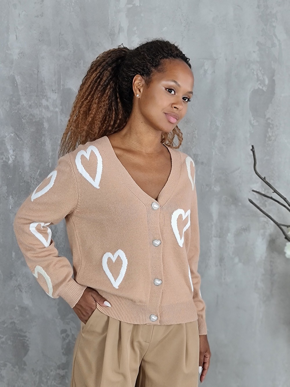 Кардиган J-Clair с сердечками песочный, фотография №1