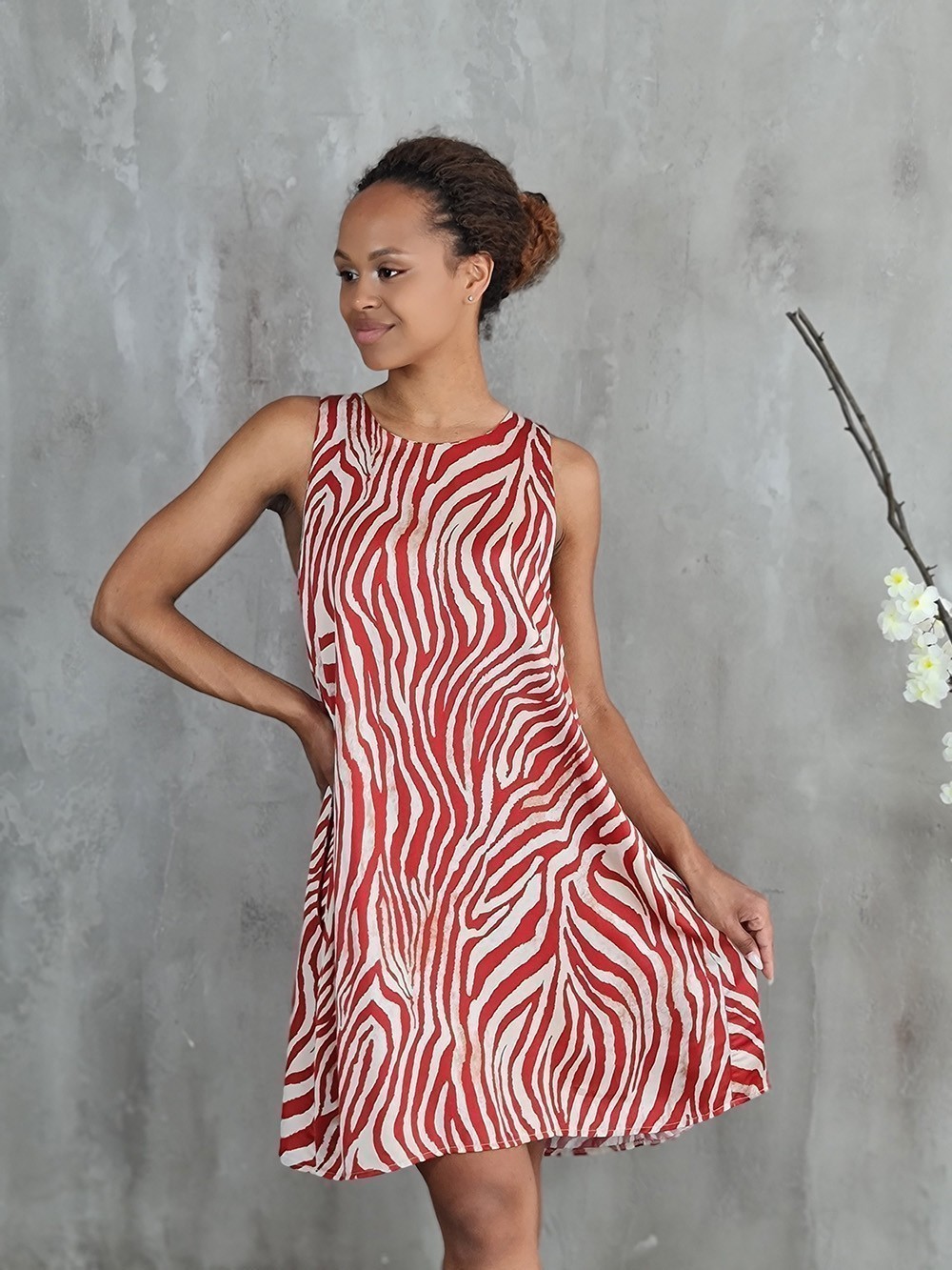 Платье STAR в полоску на резинке на спине красно-белое, фотография №1