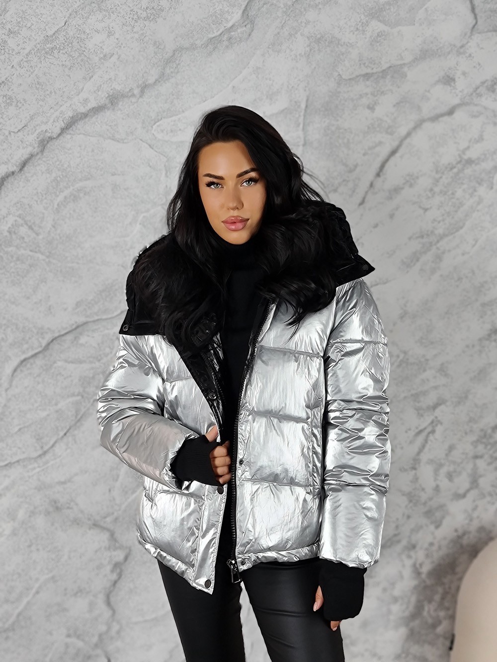 Куртка Monte Cervino с черным капюшоном серебро, фотография №1