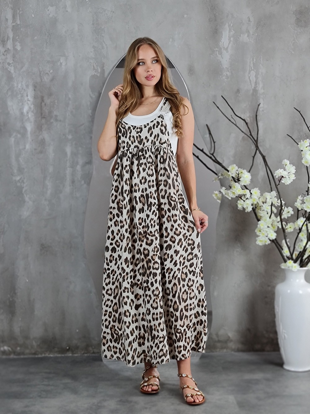 Сарафан WIYA с кружевными вставками и леопард принтом кремовый, фотография №1