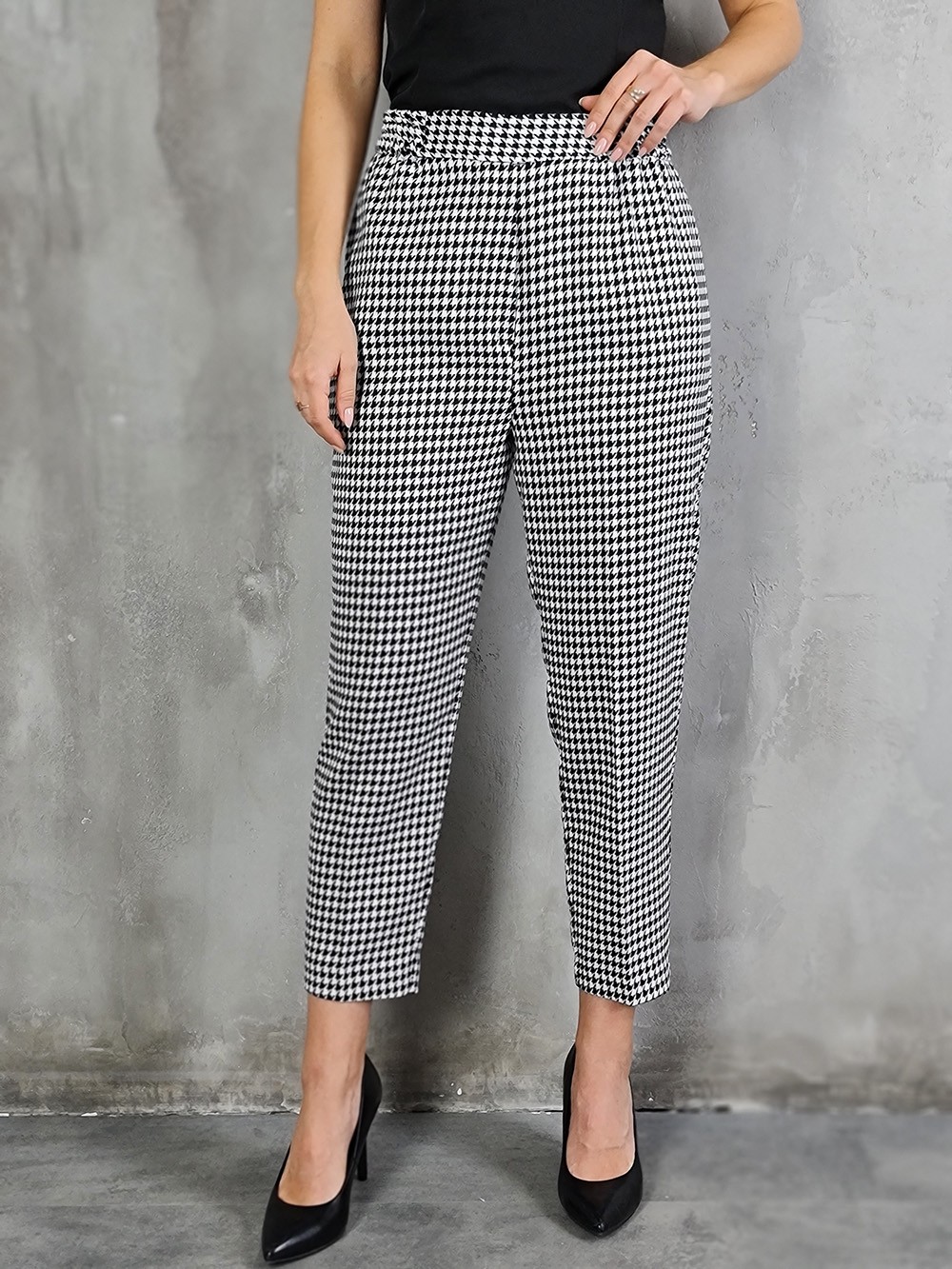 Брюки Imperial с принтом гусиная лапка чёрные/белые , фотография №1