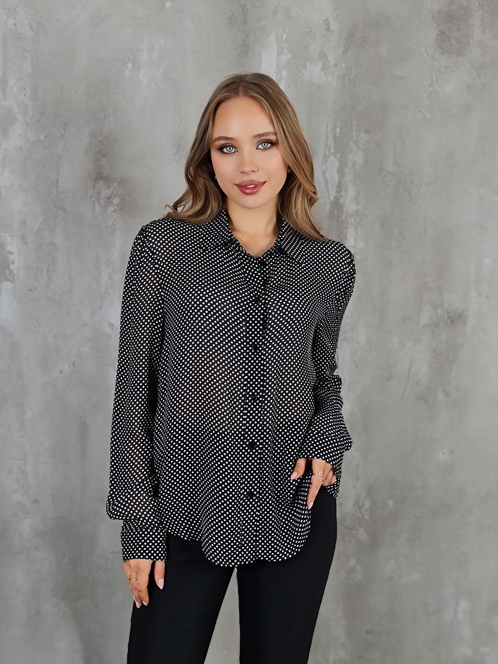 Рубашка Imperial в белый мелкий горошек черная , фотография №1