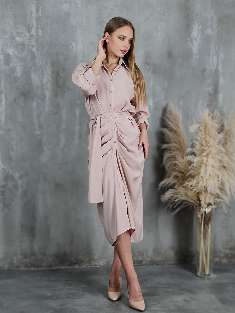 Платье CLOTHÉ с поясом пудра, фотография №1