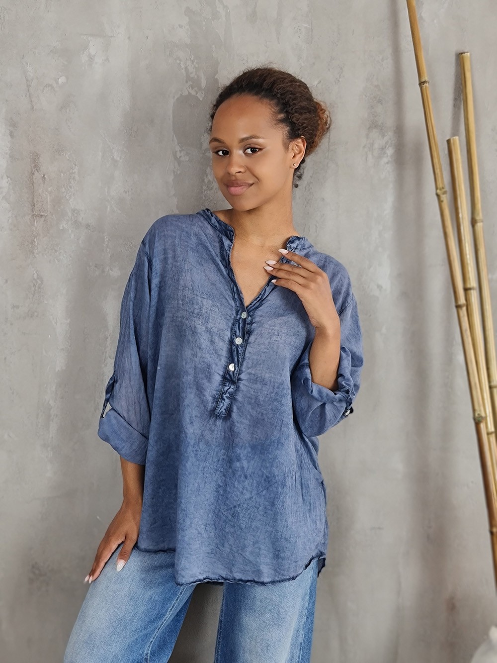 Рубашка STAR с кружевом на спине синяя, фотография №1