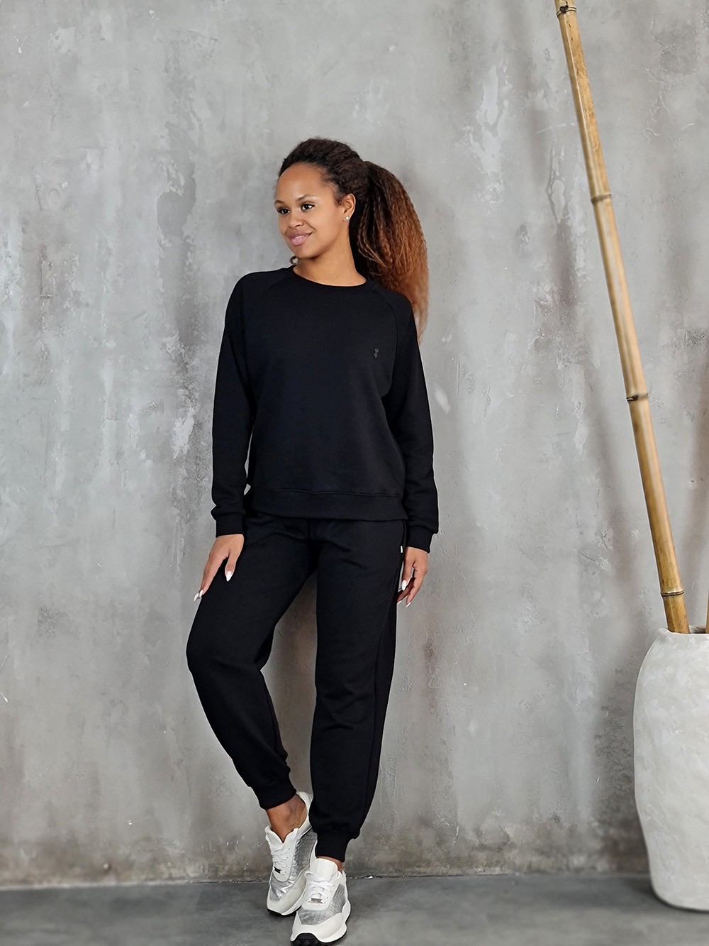 Костюм PLEASE худи с брюками на резинке черный, фотография №1