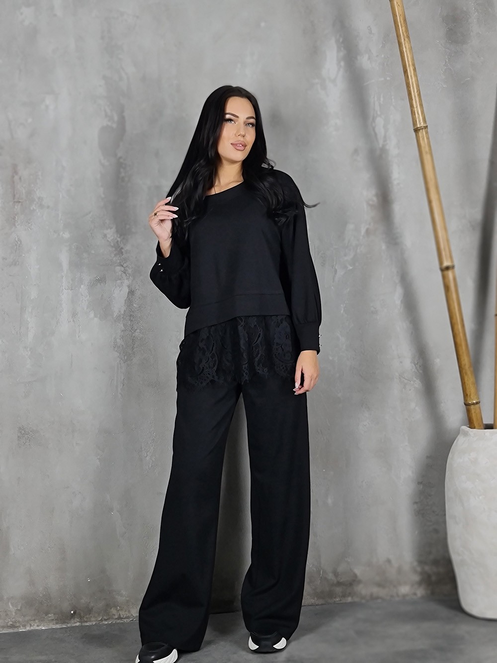 Костюм Imperial свитшот с кружной вставкой и брюки черный, фотография №1