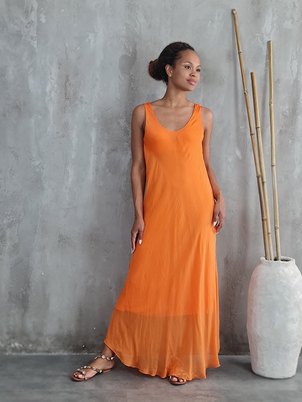 Сарафан Silk New в пол вискоза и шёлк оранжевый, фотография №1