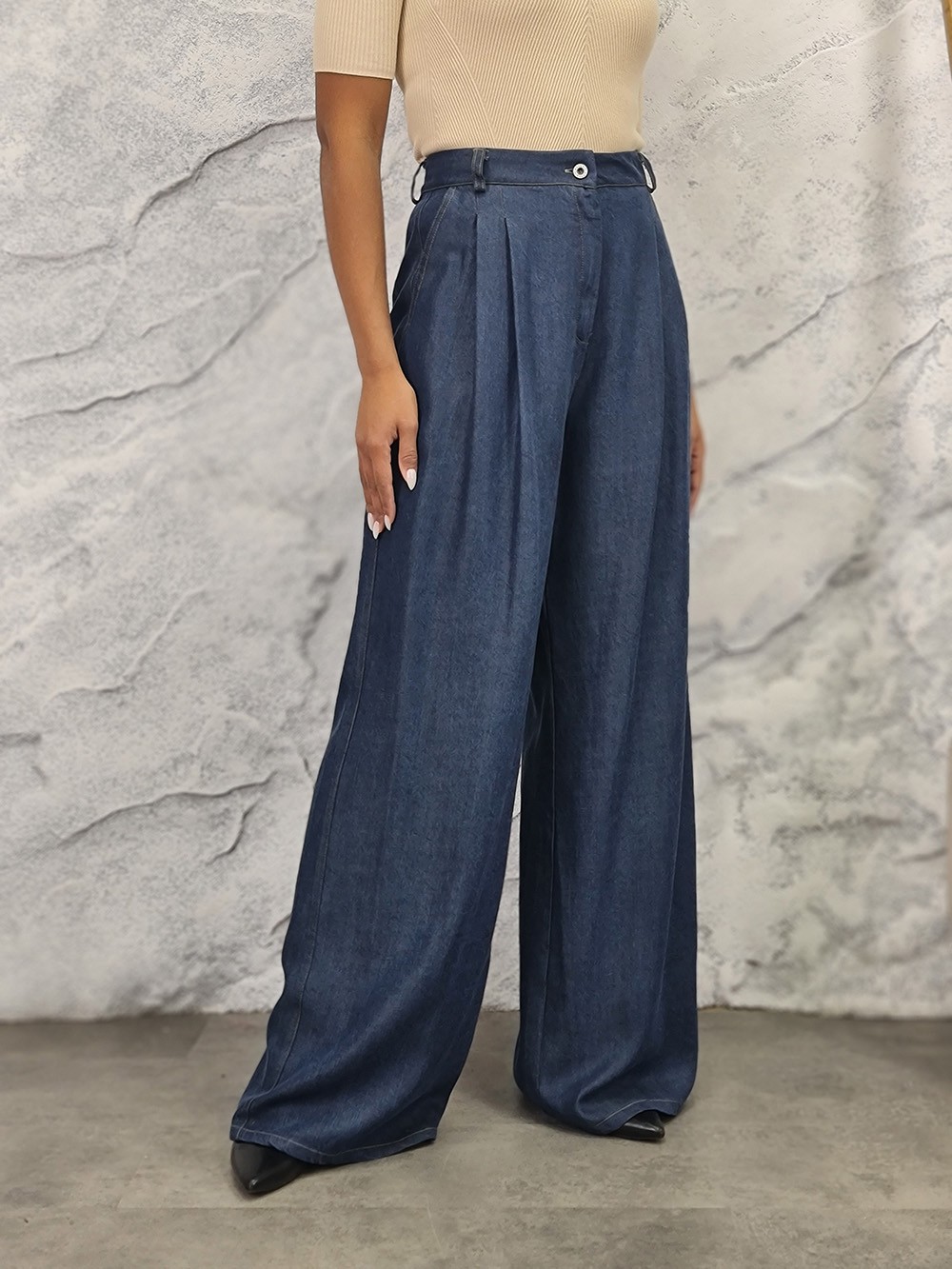 Брюки Please с шлевками для ремня синие, фотография №1