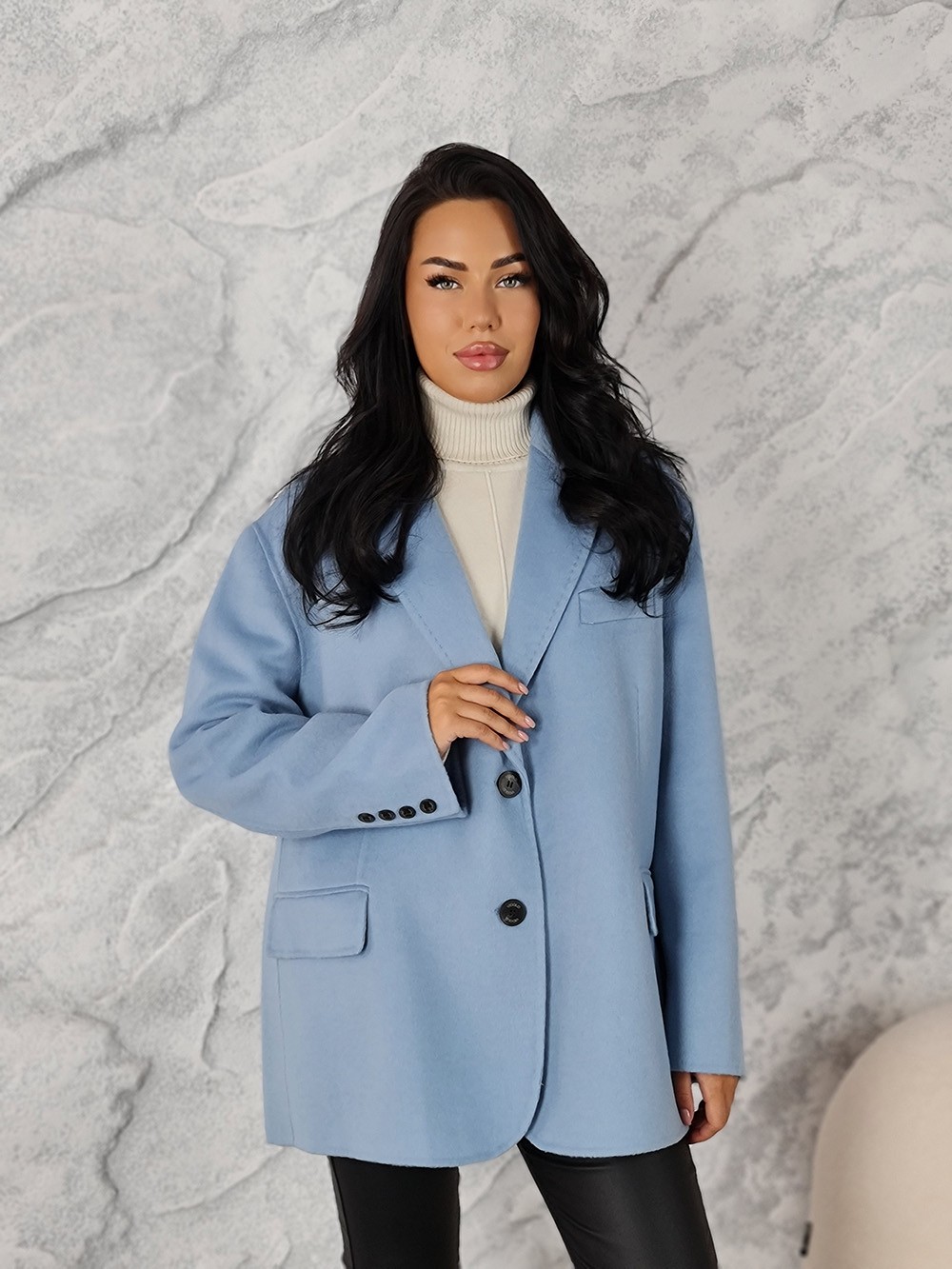 Полупальто Vicolo с двумя пуговицами голубое, фотография №1
