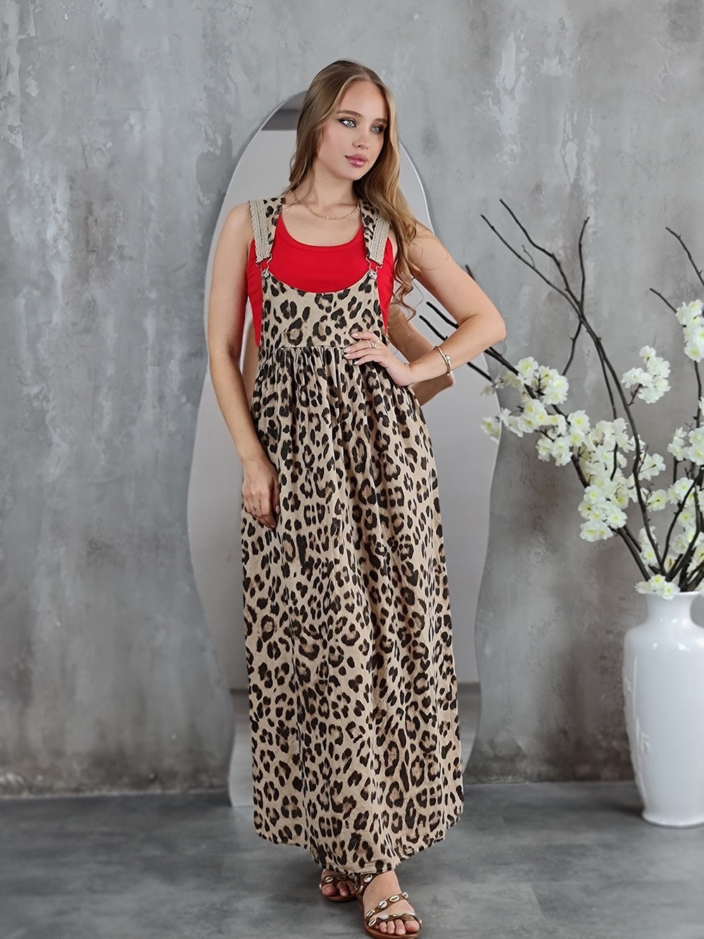 Сарафан WIYA с кружевными вставками и леопард принтом песочный, фотография №1