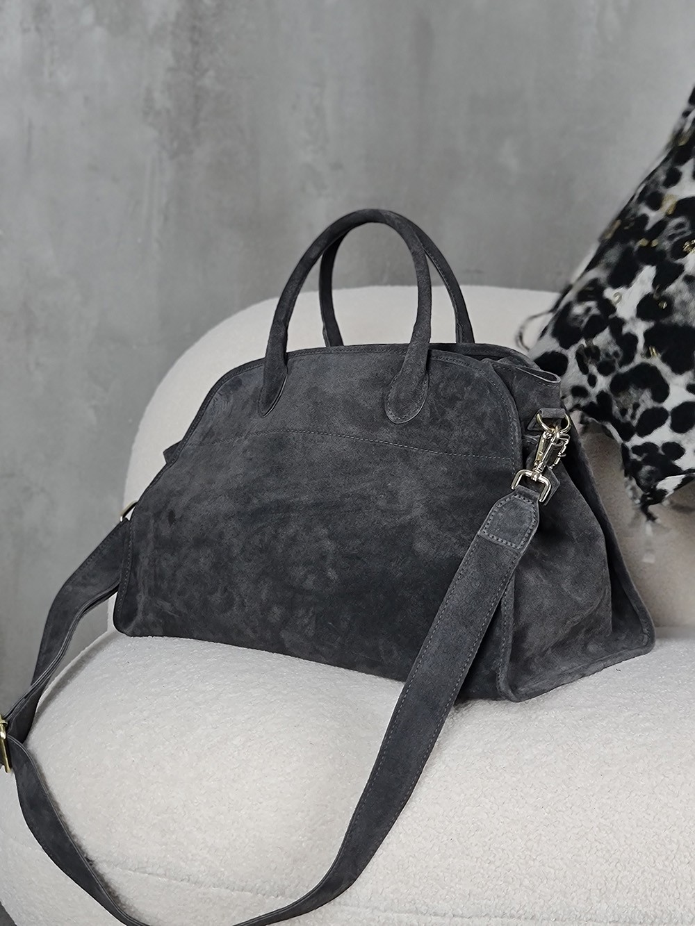 Сумка-уикендер нат.замша БОЛЬШАЯ графит, фотография №4