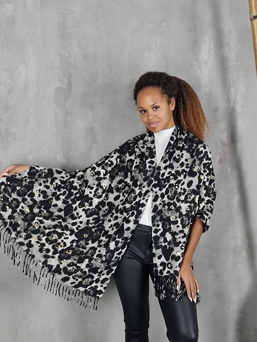 Палантин Katier леопард с золотом серый, фотография №1