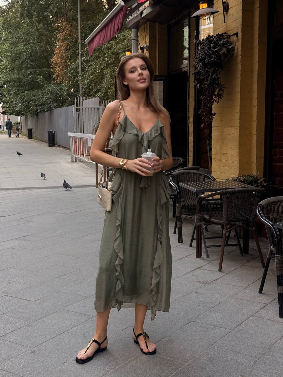 Платье CLOTHÉ с рюшами хаки, фотография №1