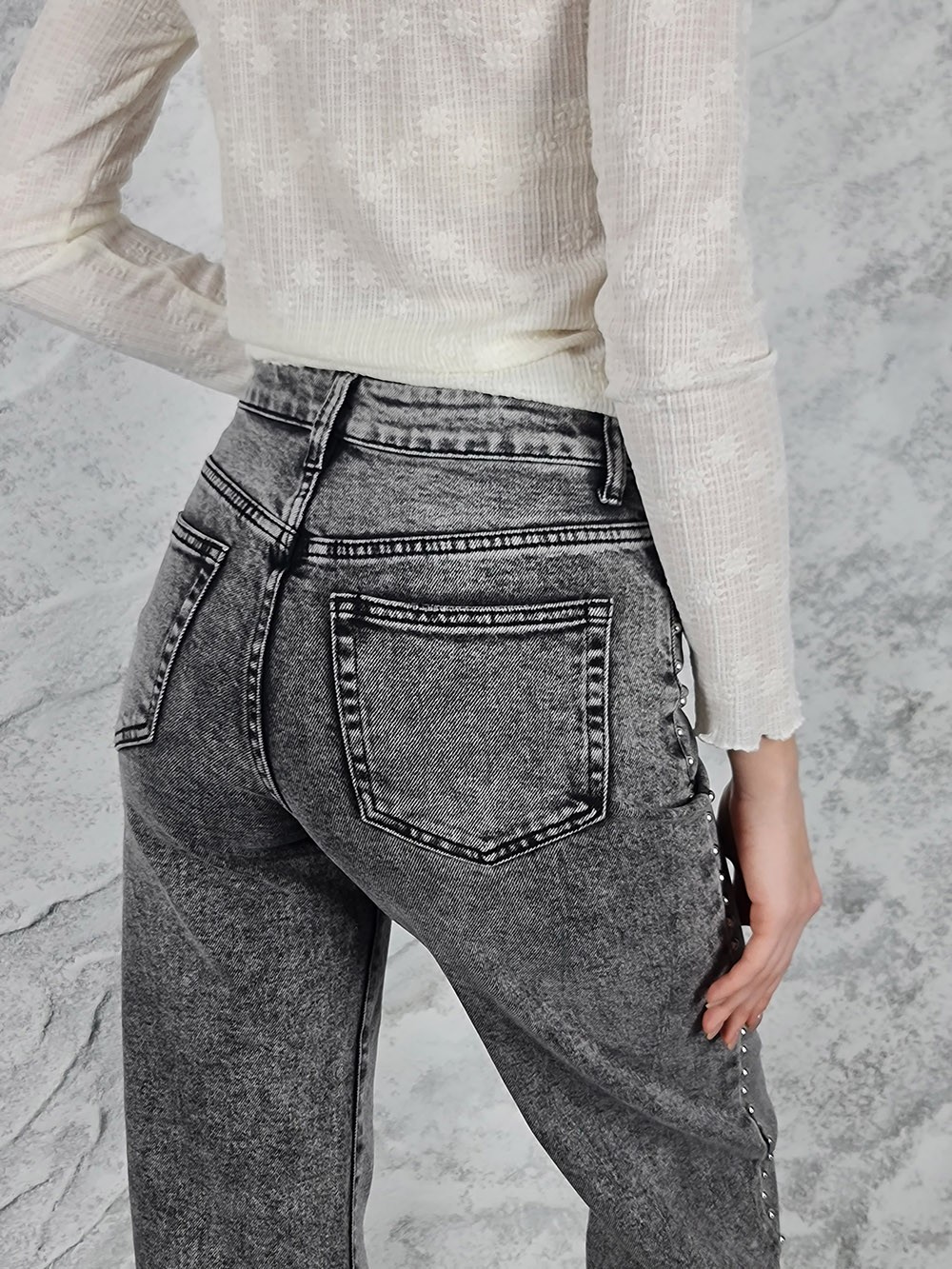 Джинсы Shaken с декором по бокам серые, фотография №3