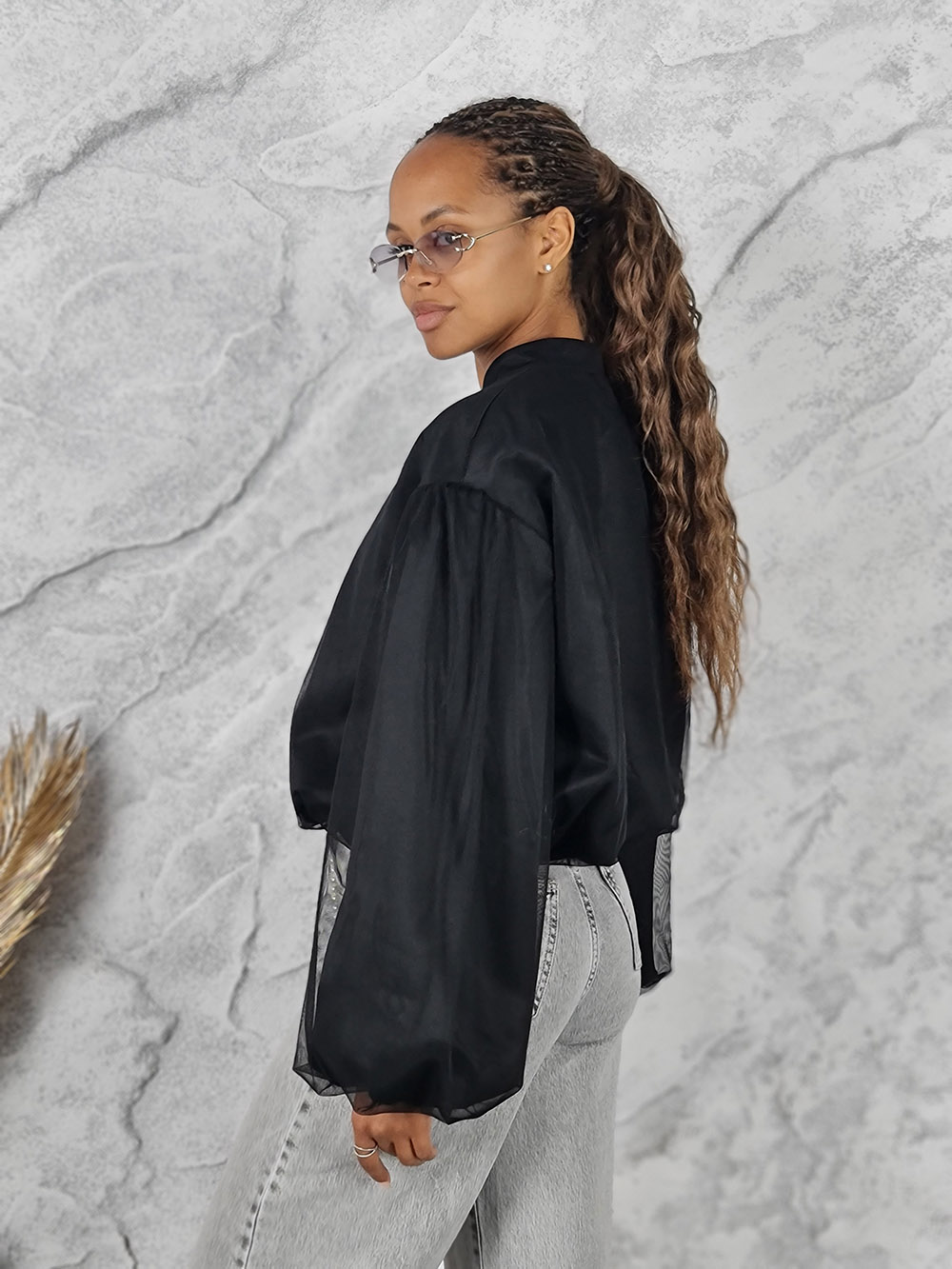 Бомбер Imperial рукава-воланы ткань с сеточкой черный, фотография №4