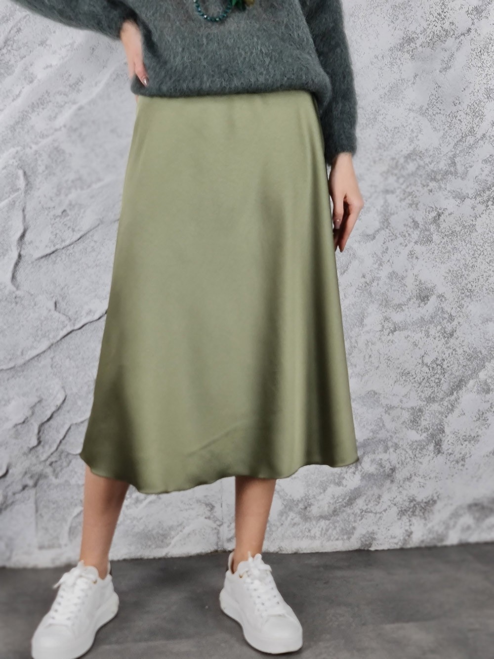 Юбка MIHO'S шелковистая вискоза оливка , фотография №1