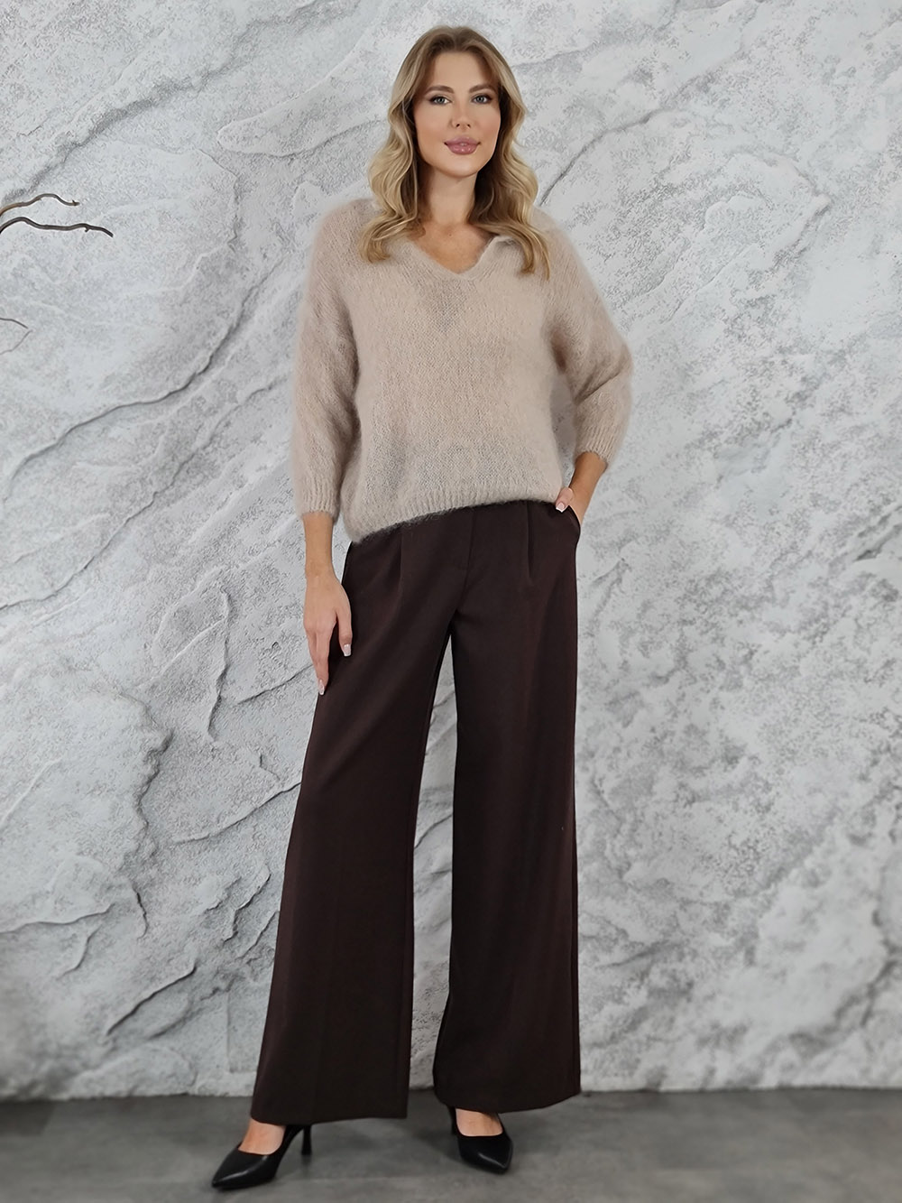 Брюки imperial ремень с большой золотой бляшкой широкие шоколад, фотография №2